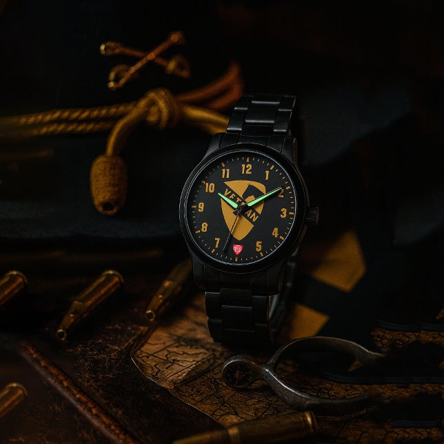 Reloj De Pulsera 1st Cavalry Division Veteran Black (1st Cavalry Division Black Stainless Steel Wristwatch)