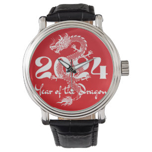 Reloj De Pulsera 2024 año del dragón rojo blanco