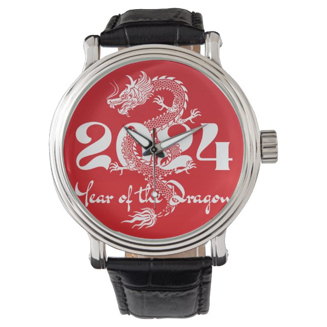 Reloj De Pulsera 2024 año del dragón rojo blanco (Anverso)