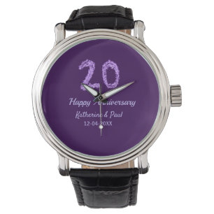 Reloj De Pulsera 20.º feliz aniversario añada pareja fecha púrpura