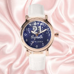 Reloj De Pulsera 21 años estrellas de plata azul marino<br><div class="desc">Un regalo para un cumpleaños 21. Un color de fondo azul marino con estrellas falsas de plata. El color azul es desigual. Añadir un nombre,  fecha.</div>