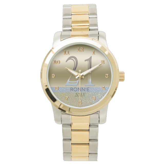 Reloj De Pulsera 21 cumpleaños | Plata dorada número 21 (Anverso)