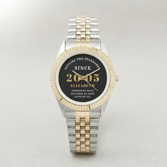 Reloj De Pulsera 21st Birthday 2005 Elegant Black White Chic (Born 2005 watch. White background.)