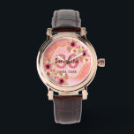Reloj De Pulsera 30 años fiesta coral oro dahlia flores<br><div class="desc">Un reloj de moda para un regalo de cumpleaños número 30. Con un marco geométrico en forma de hexágono de oro falso. Decorada con flores de dalia acuáticas de color rosa, crema y coral. Coral vivo con puntos de polka como fondo. Plantillas para un nombre, edad 30 y fecha. Fecha...</div>