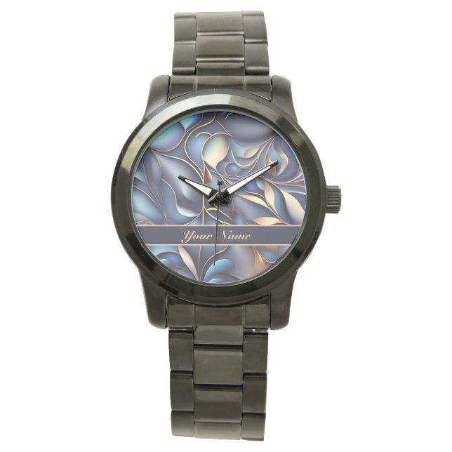 Reloj De Pulsera 3D Ranken Muster blau goldfarben (Anverso)