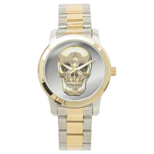 Reloj De Pulsera [400] Cráneo Humano Dorado (Anverso)