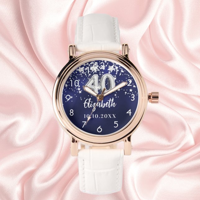 Reloj De Pulsera 40.º cumpleaños estrellas de plata azul marino (Subido por el creador)
