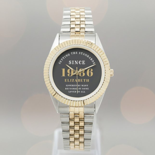 Reloj De Pulsera 40th Birthday 1986 Elegant Black White Chic (Born 1986 birthday watch. Background out of focus.)