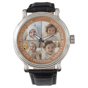 Reloj De Pulsera 4 Collages de fotos con texto Personalizado curvat