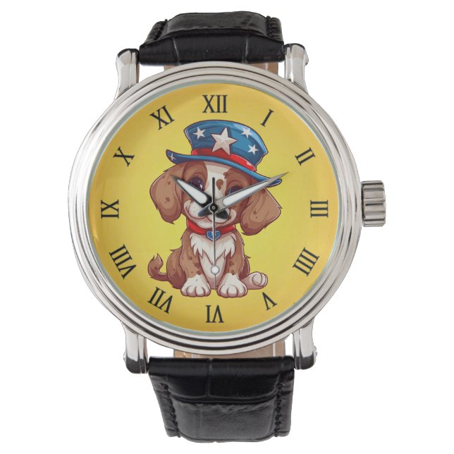 Reloj De Pulsera 4 de julio de Cachorro con Gorra americano-71009 (Anverso)