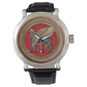 Reloj De Pulsera [500] León alado asirio: Lamassu dorado y negro