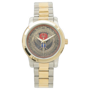 Reloj De Pulsera [500] Scarab alado egipcio de oro sagrado con ankh