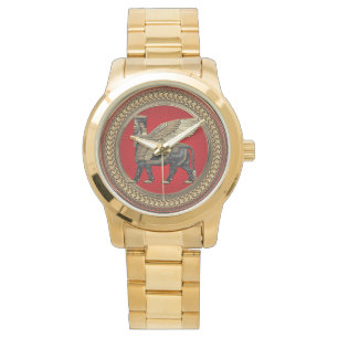 Reloj De Pulsera [500] Toro alado asirio: Oro y Lamassu negro