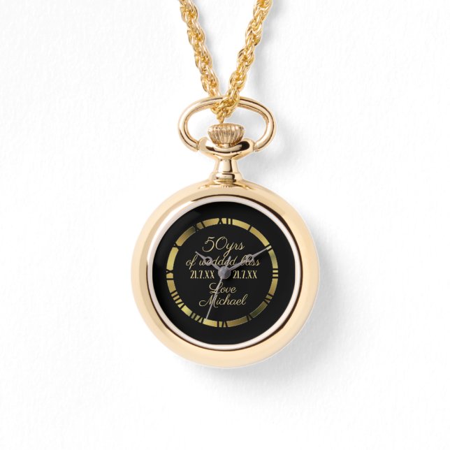 Reloj De Pulsera 50.º Boda Aniversario Esposa Gran Romana Dorada (Anverso)