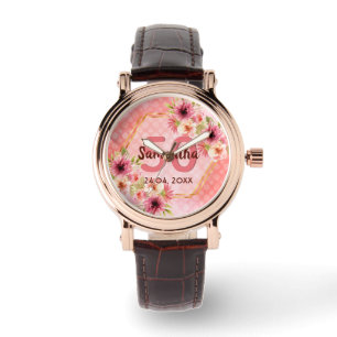 Reloj De Pulsera 50 cumpleaños fiesta de coral oro dahlia flores