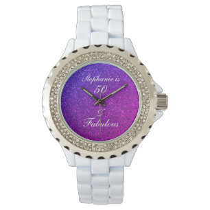 Reloj De Pulsera 50 Y Fabuloso Purpurina Púrpura Rosa Ombre