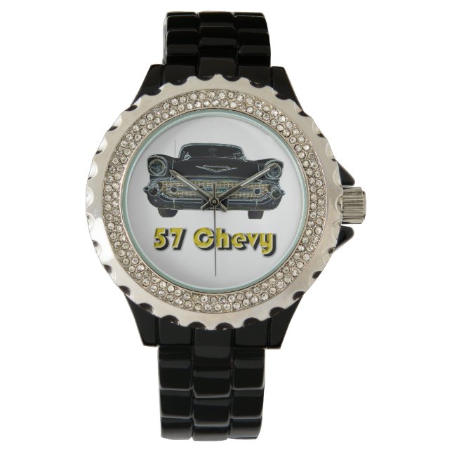 Reloj De Pulsera 57 Chevy Diamante de imitación con Black Enamel Wa (Anverso)