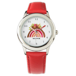 Reloj De Pulsera 5.º cumpleaños Boho rojo arcoiris, Chica de 5 años