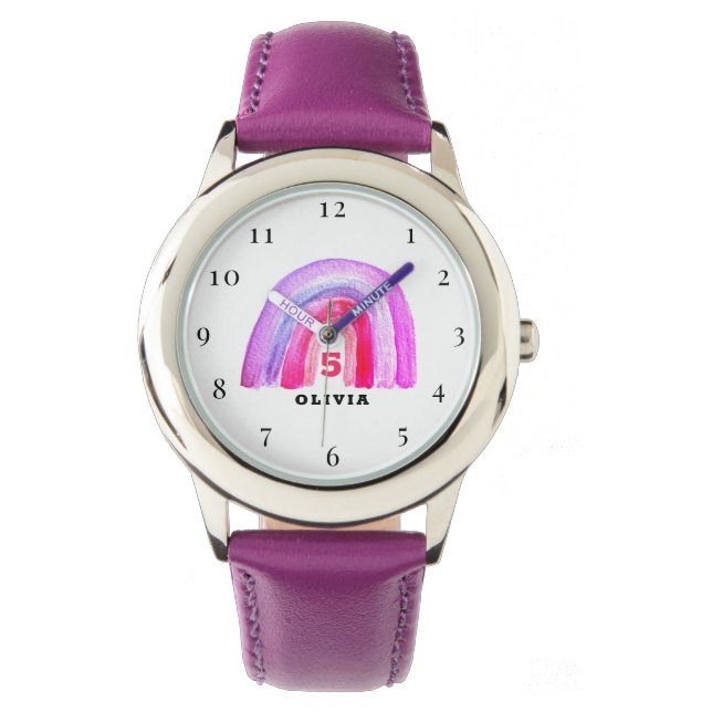 Reloj De Pulsera 5.º cumpleaños Chica de 5 años Purple Rainbow Boho (Anverso)