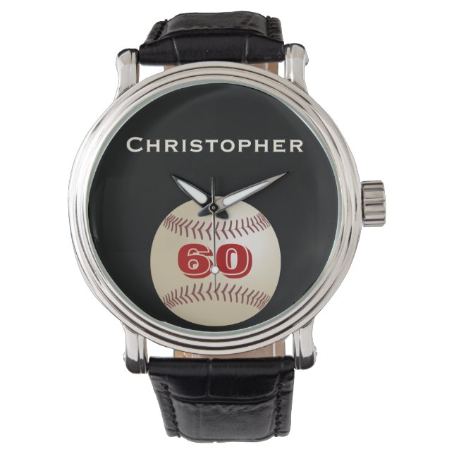 Reloj De Pulsera 60.º Birthday Wrist Watch, personalizado, béisbol (Anverso)