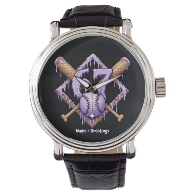 Reloj De Pulsera 67 Ice Cream Drip Béisbol Meme Gracioso Retro Spor (Anverso)
