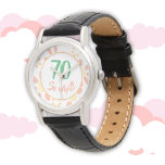 Reloj De Pulsera 70.º regalo de cumpleaños mujer floral motivaciona<br><div class="desc">reloj floral de 70 años para una mujer que celebra 70 años. Una cita graciosa y motivacional 70, entonces qué! es perfecta para una persona positiva con sentido del humor. Flores con flores de margarita rosadas y amarillas simples sobre blanco. Genial como regalo de cumpleaños para una mujer. Puede cambiar...</div>