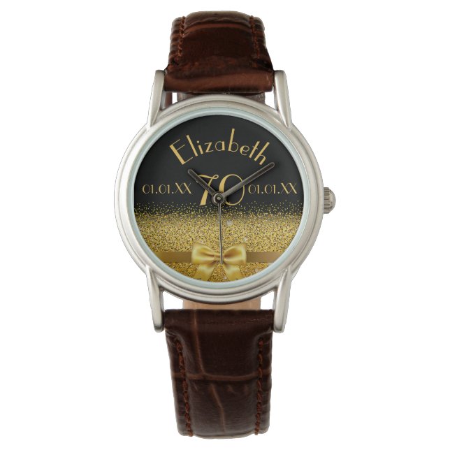 Reloj De Pulsera 70 cumpleaños monocasco de oro negro elegante (Anverso)