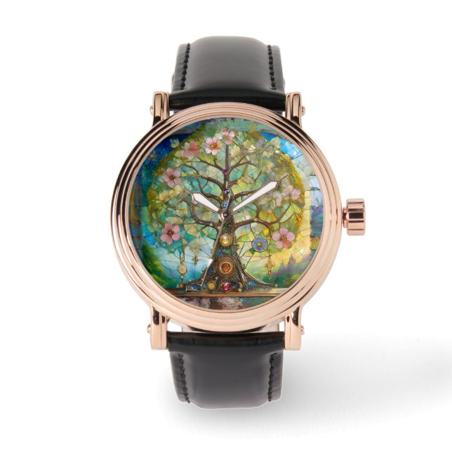 Reloj De Pulsera 7 Chakra Blossoming Tree Of Life (Anverso)