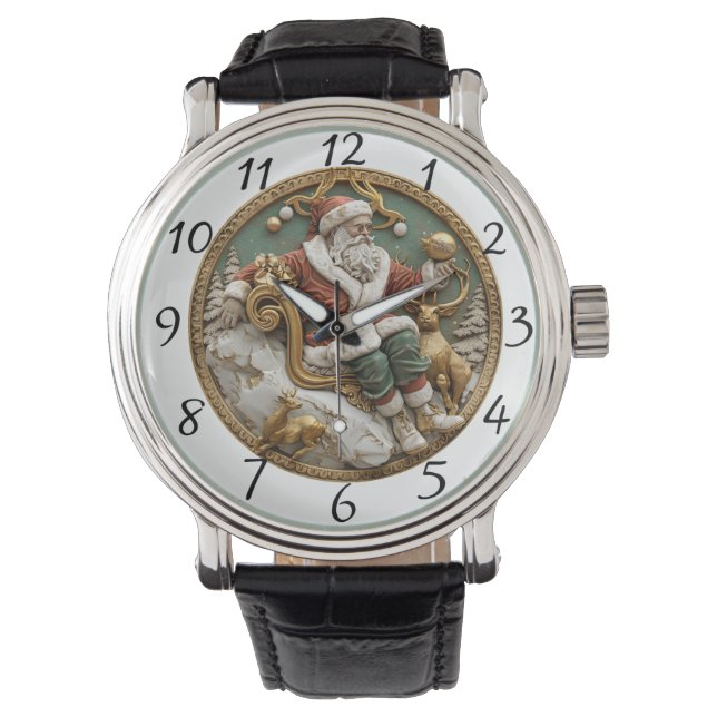 Reloj De Pulsera A whimsical Christmas scene with Santa and deer (Anverso)