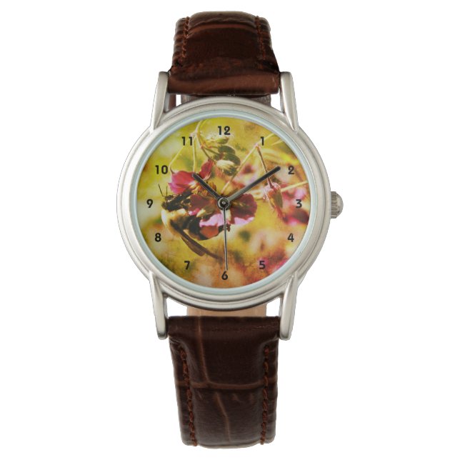 Reloj De Pulsera Abeja De Burbujas Sobre Flor Rosa Abstracto Doloro (Anverso)