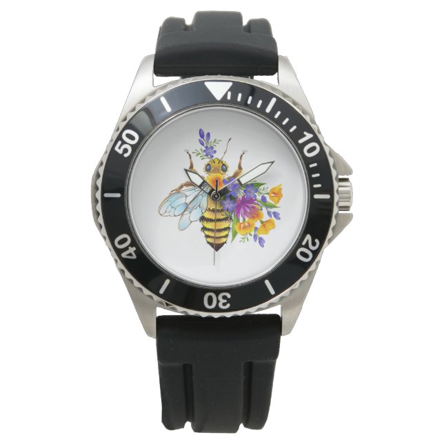 Reloj De Pulsera Abeja de flor con plantas silvestres (Anverso)