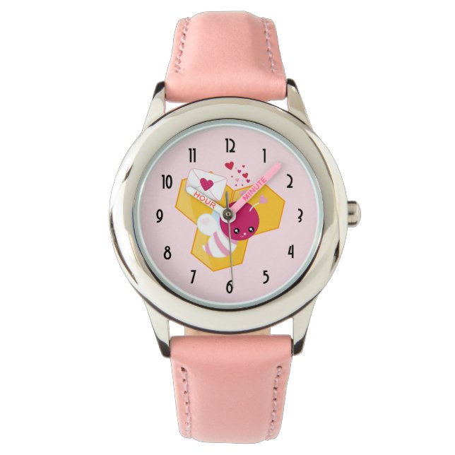 Reloj De Pulsera Abeja linda con los corazones rosados de San Valen (Anverso)
