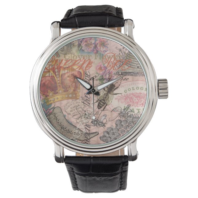 Reloj De Pulsera Abeja Reina Vintage Hermoso Collage (Anverso)