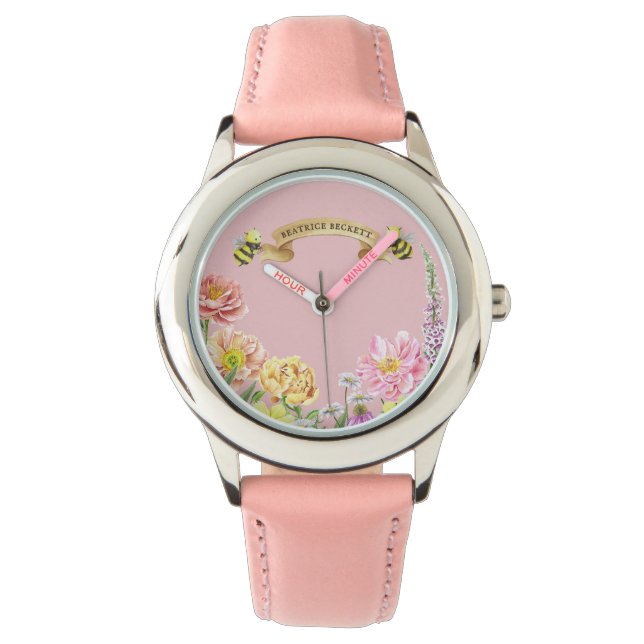 Reloj De Pulsera Abeja rosa y Chica silvestre (Anverso)