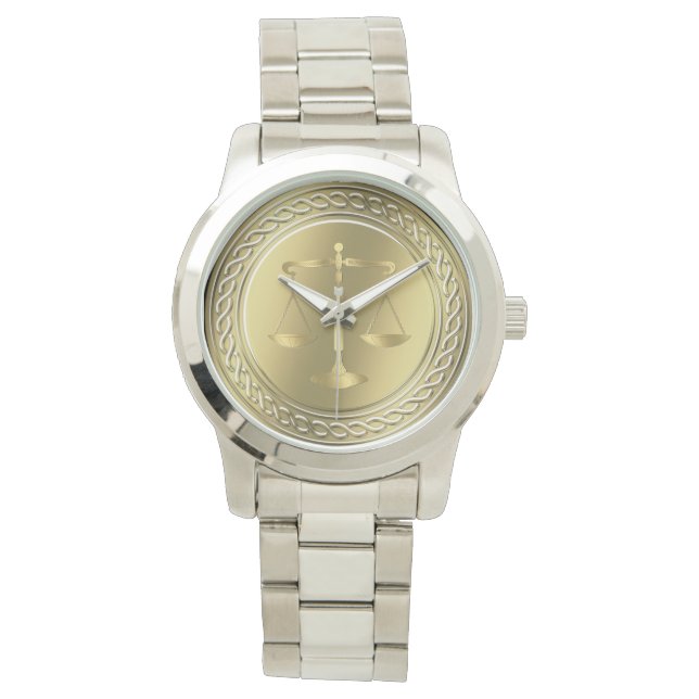 Reloj De Pulsera Abogado | Escalas De Oro De Justicia (Anverso)
