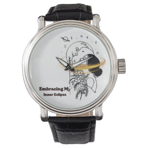 Reloj De Pulsera Abrazando mi eclipse interior Arte lineal de luna 
