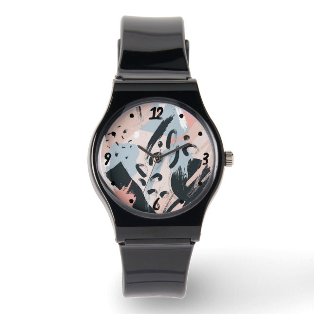 Reloj De Pulsera Abstracción del Pastel negro rosa azul (Anverso)