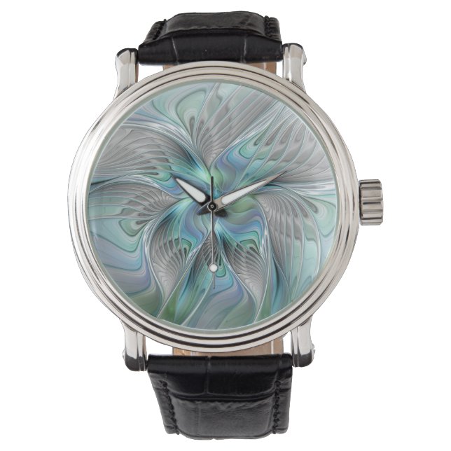 Reloj De Pulsera Abstract Blue Green Butterfly Fantasy Fractal Art (Anverso)