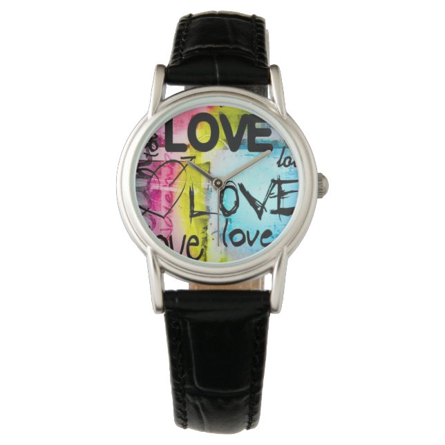 Reloj De Pulsera Abstract Colorful Modern Graffiti Love  (Anverso)