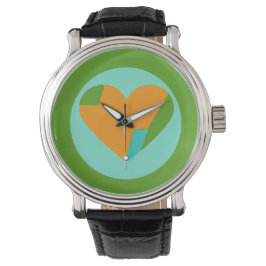 Reloj De Pulsera Abstract Heart Green Teal Orange Circle