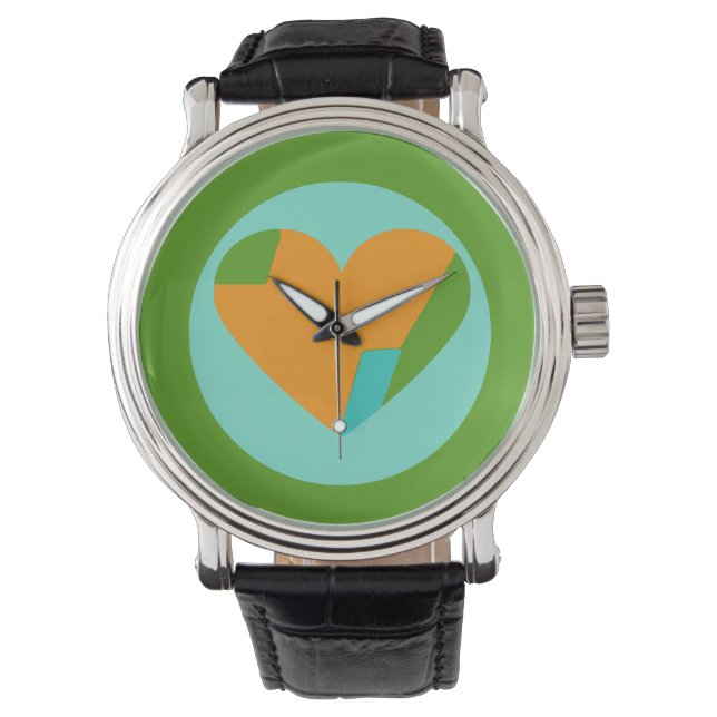 Reloj De Pulsera Abstract Heart Green Teal Orange Circle (Anverso)
