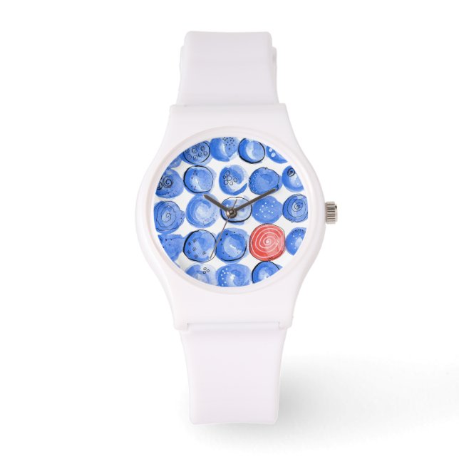Reloj De Pulsera Abstract Watercolor Blue Dots (Anverso)