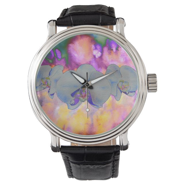 Reloj De Pulsera Abstracto acuarela orquídeas florales tropicales (Anverso)