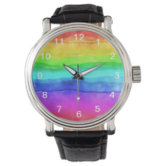 Reloj De Pulsera Abstracto de color de agua rayas pintadas arcoiris
