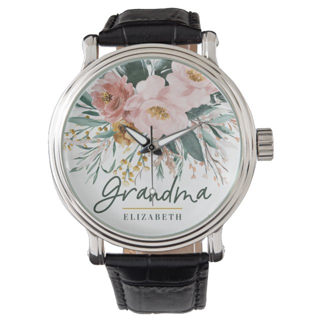 Reloj De Pulsera Abuela elegante con letra floral moderna acuarela (Anverso)