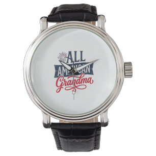 Reloj De Pulsera Abuela Patriótica Americana Diseño de Fuegos Artif