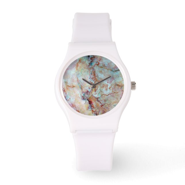 Reloj De Pulsera Acabado de piedra de mármol arco iris rosa (Anverso)