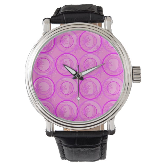Reloj De Pulsera Accent Círculos Fondo Flores Nacimiento Rosado (Anverso)