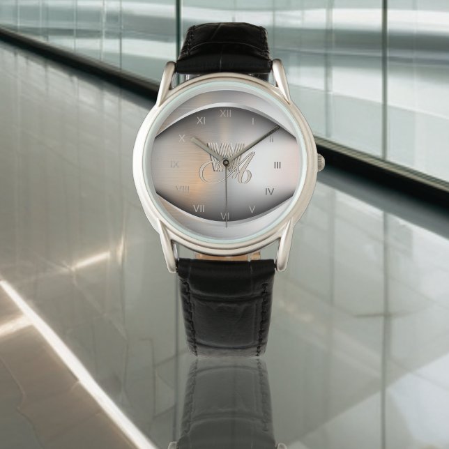 Reloj De Pulsera Acero cepillado con un patrón de monograma grabado (Subido por el creador)