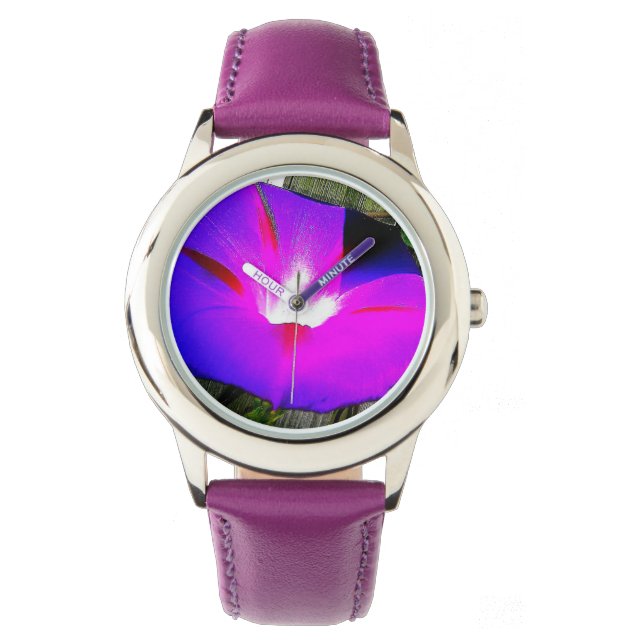 Reloj De Pulsera Acero inoxidable morado floral (Anverso)